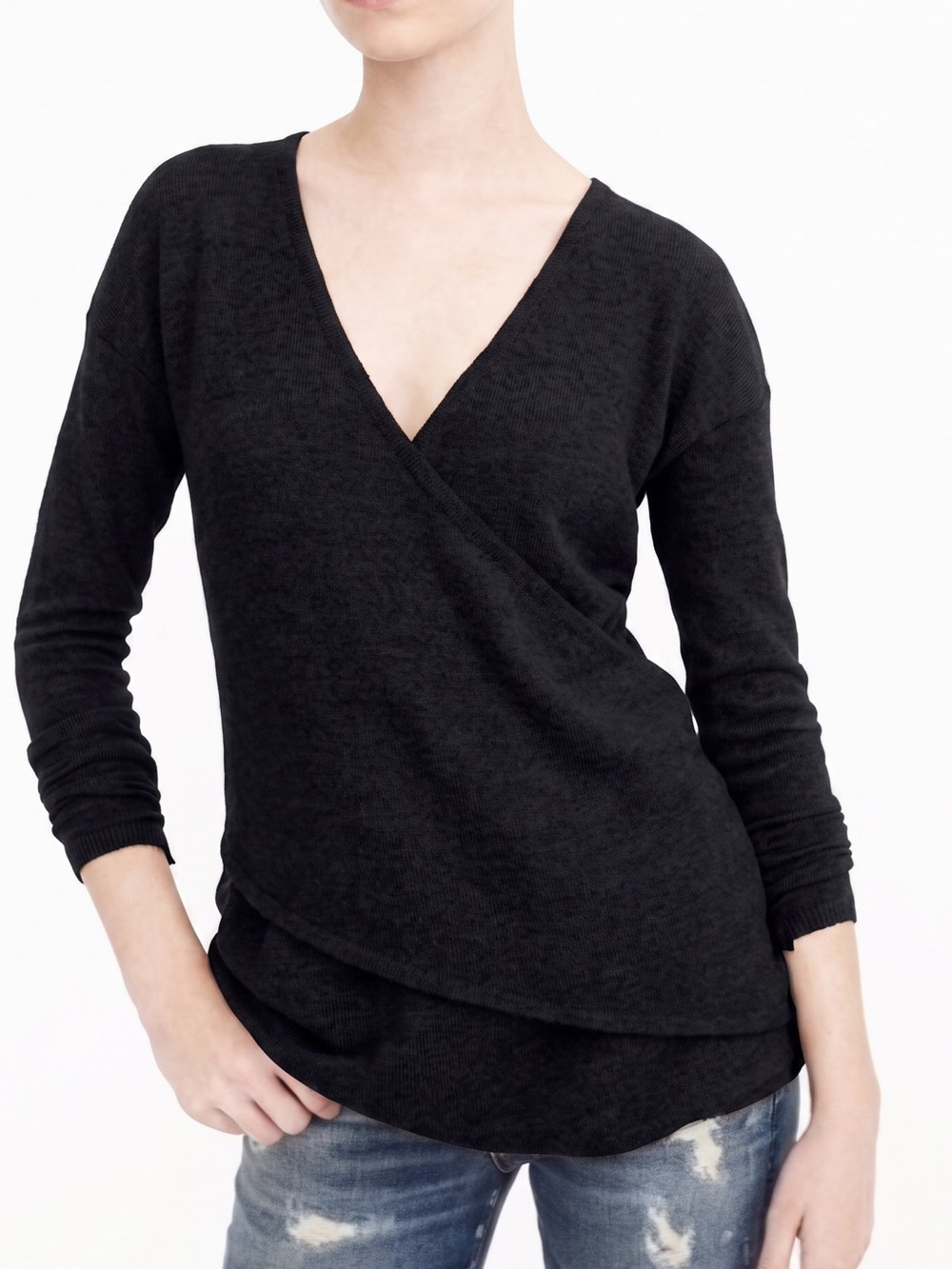 NWT J. Crew Tunic Sweater Top Blouse Women's Medium M Black Reversible V-Back
